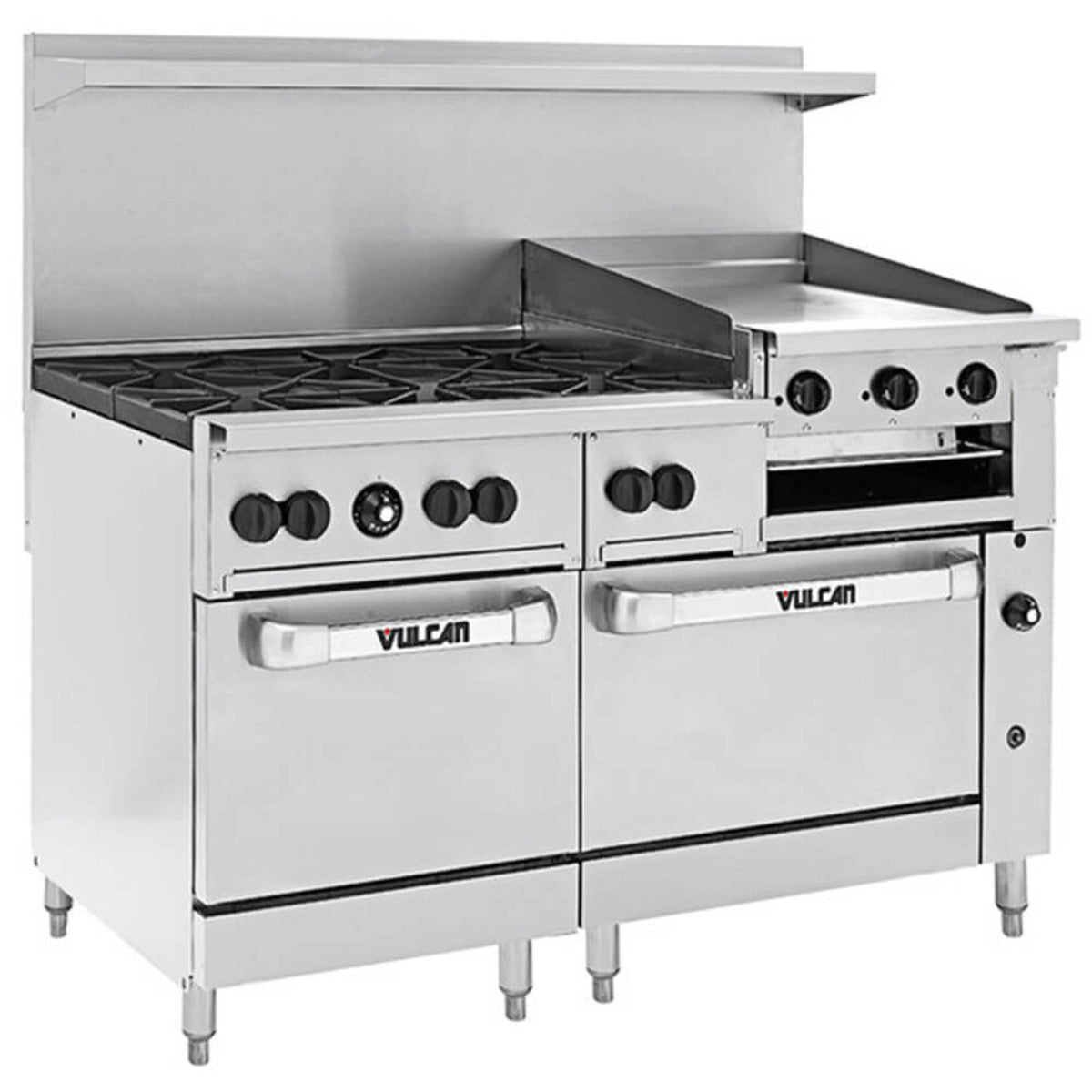 Vulcan 60SS-6B24GBP Endurance 6 Burner 60" Liquid Propane Gas Range with Griddle/Broiler and Standard Oven Base - 268,000 BTU - 60SS-6B24GBP