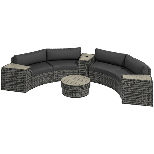Outsunny 8PC Outdoor Conversation Set w/ 4 Rattan Sofa Chairs, 4 Tables & Umbrella Hole, Mixed Gray - 860-310V00GY