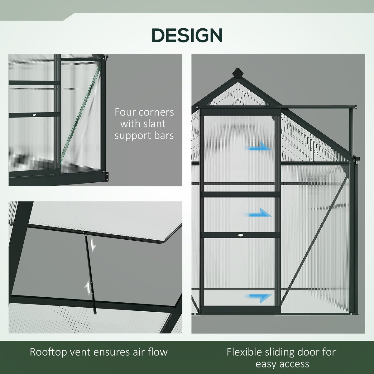 Outsunny BloomGreen 6' x 8' Greenhouse with Rain Gutter and Roof Vent Gray - 845-059GY