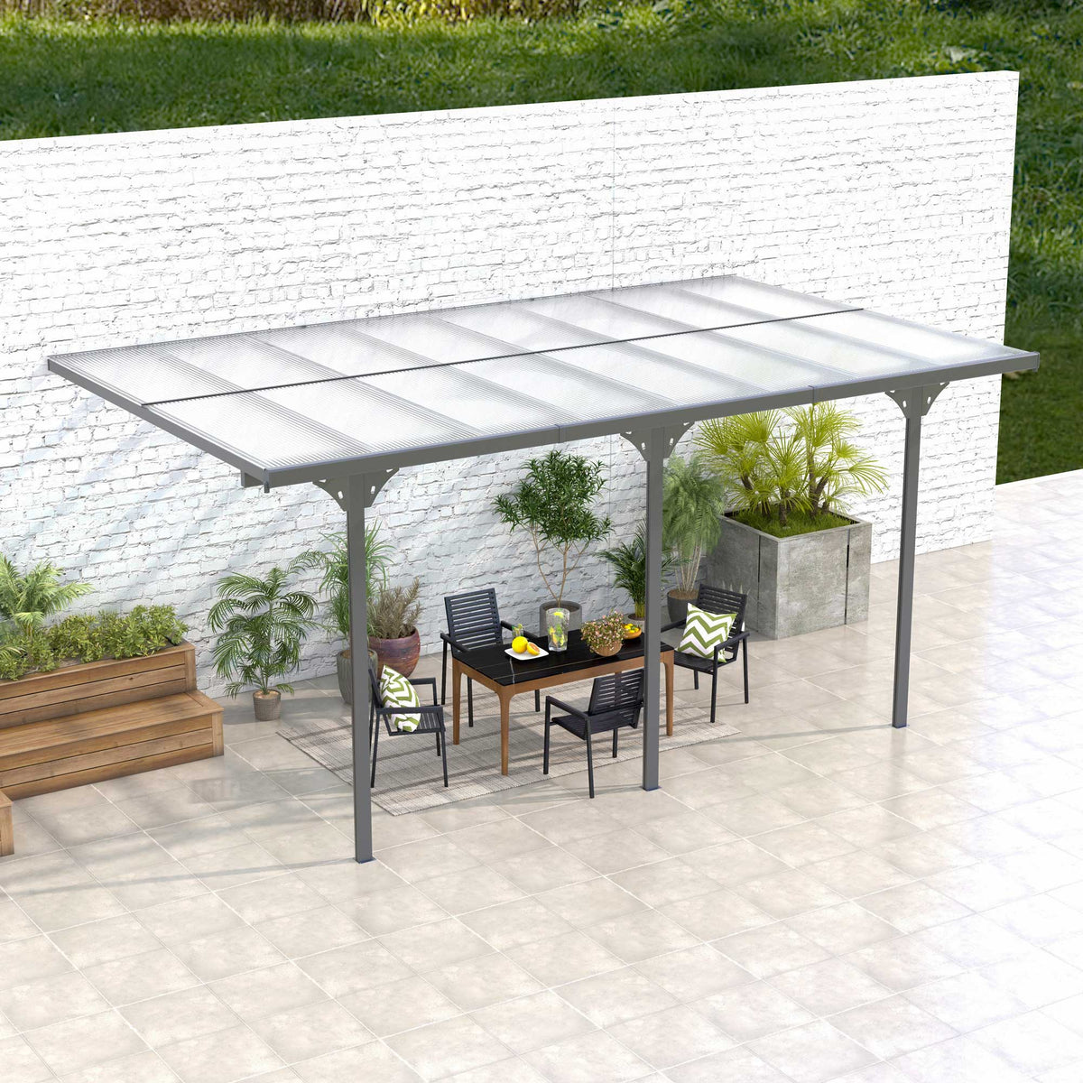 Outsunny 16.5' x 10' Hardtop Pergola with UV-Blocking Transparent Roof, Aluminum Frame, Gray - 84C-182V02LG