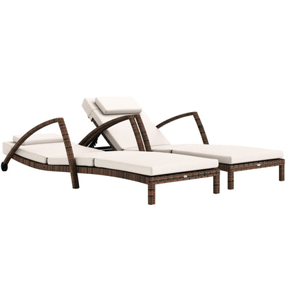 Outsunny Set of 2 Outdoor Chaise Lounge Chair with Wheels, 5-Position Adjustable Reclining, Beige - 862-078V01BG