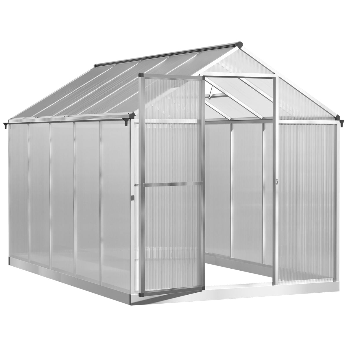 Outsunny 10' x 6' Polycarbonate Greenhouse with Rain Gutter and Roof Vent, Aluminum Frame, Silver - 845-243V02