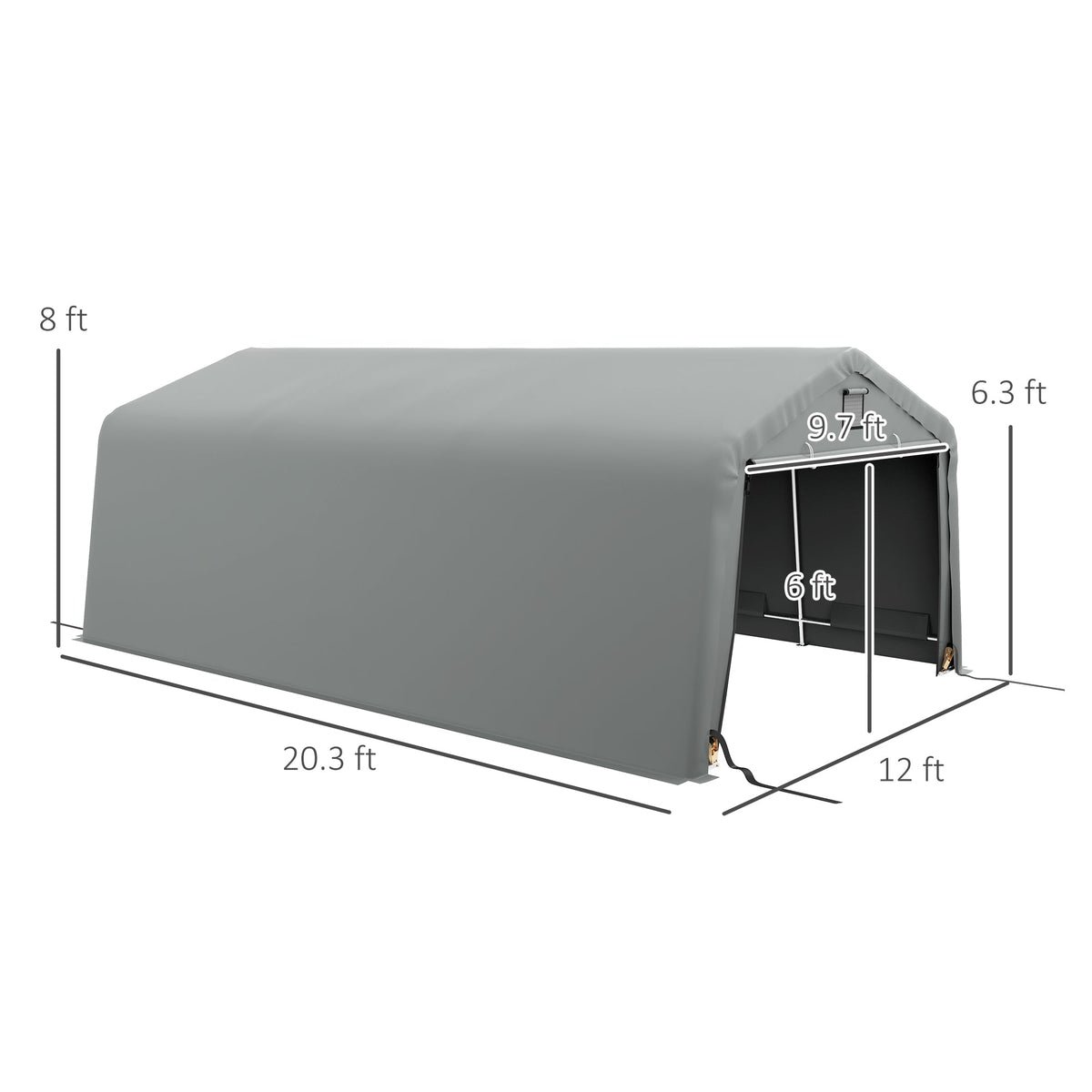 Outsunny 12' x 20' Portable Garage, Heavy Duty Carport, Ventilation Windows, Large Roll-up Door, Gray - 84C-451V00LG