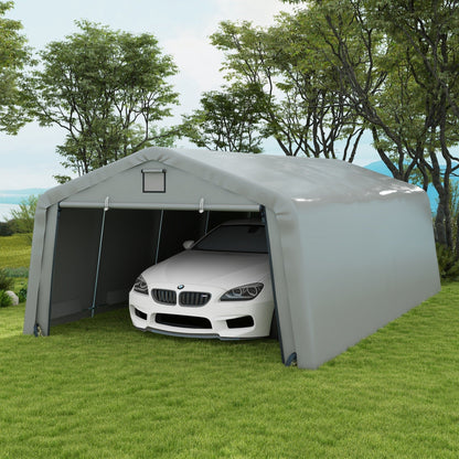Outsunny 12' x 20' Portable Garage, Heavy Duty Carport, Ventilation Windows, Large Roll-up Door, Gray - 84C-451V00LG