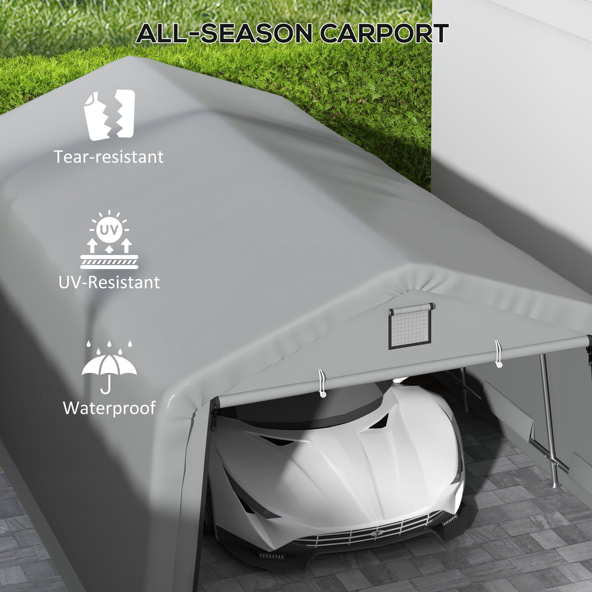 Outsunny 12' x 20' Portable Garage, Heavy Duty Carport, Ventilation Windows, Large Roll-up Door, Gray - 84C-451V00LG
