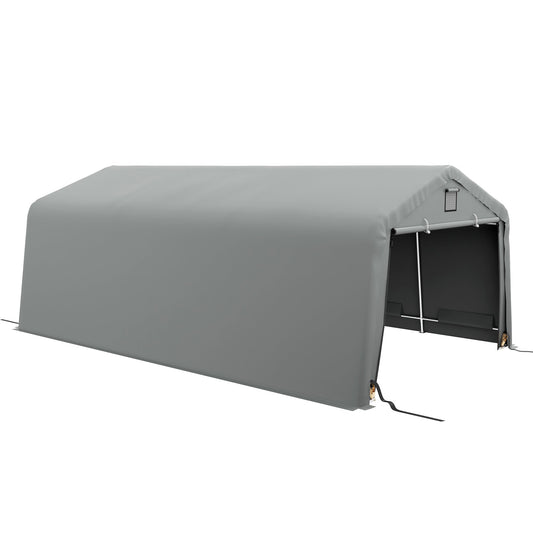 Outsunny 12' x 20' Portable Garage, Heavy Duty Carport, Ventilation Windows, Large Roll-up Door, Gray - 84C-451V00LG