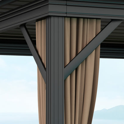 Outsunny 10' x 10' Hardtop Gazebo with Aluminum Frame, Doublel Roof & Curtains, Dark Brown - 84C-145V08DR