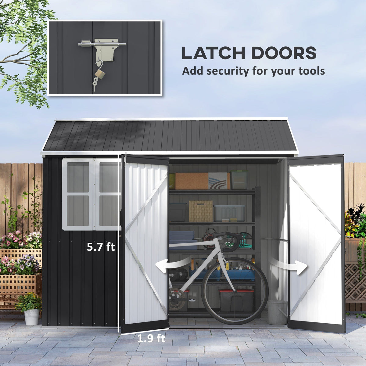 Outsunny 8' x 5.5' Extra Large Garden Shed, Tool Storage with Window, Metal Sloped Roof, Dark Gray - 845-331V01CG
