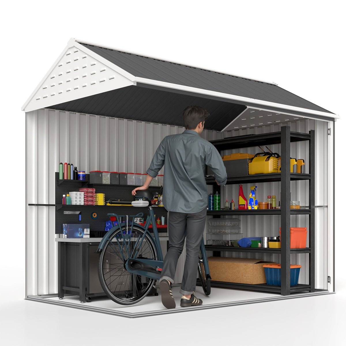 Outsunny 8' x 5.5' Extra Large Garden Shed, Tool Storage with Window, Metal Sloped Roof, Dark Gray - 845-331V01CG