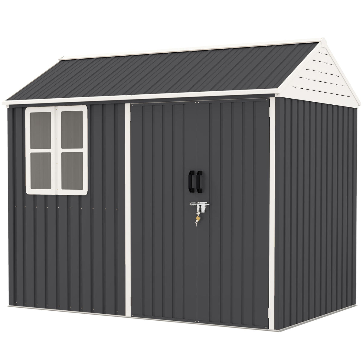 Outsunny 8' x 5.5' Extra Large Garden Shed, Tool Storage with Window, Metal Sloped Roof, Dark Gray - 845-331V01CG