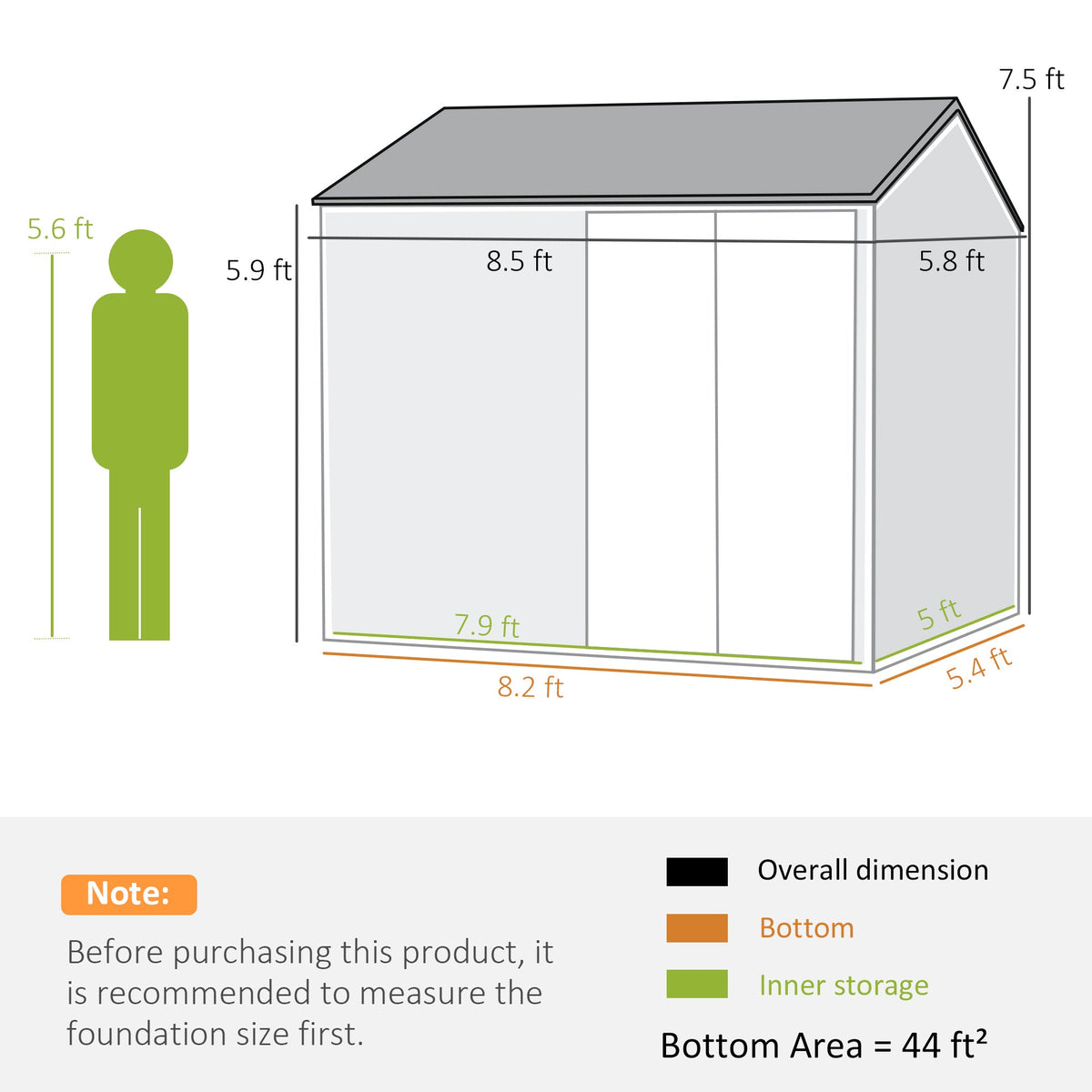 Outsunny 8' x 5.5' Extra Large Garden Shed, Tool Storage with Window, Metal Sloped Roof, Dark Gray - 845-331V01CG