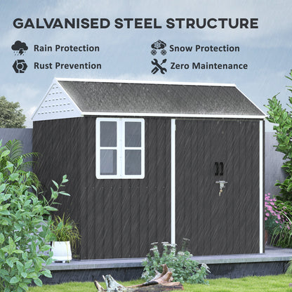 Outsunny 8' x 5.5' Extra Large Garden Shed, Tool Storage with Window, Metal Sloped Roof, Dark Gray - 845-331V01CG