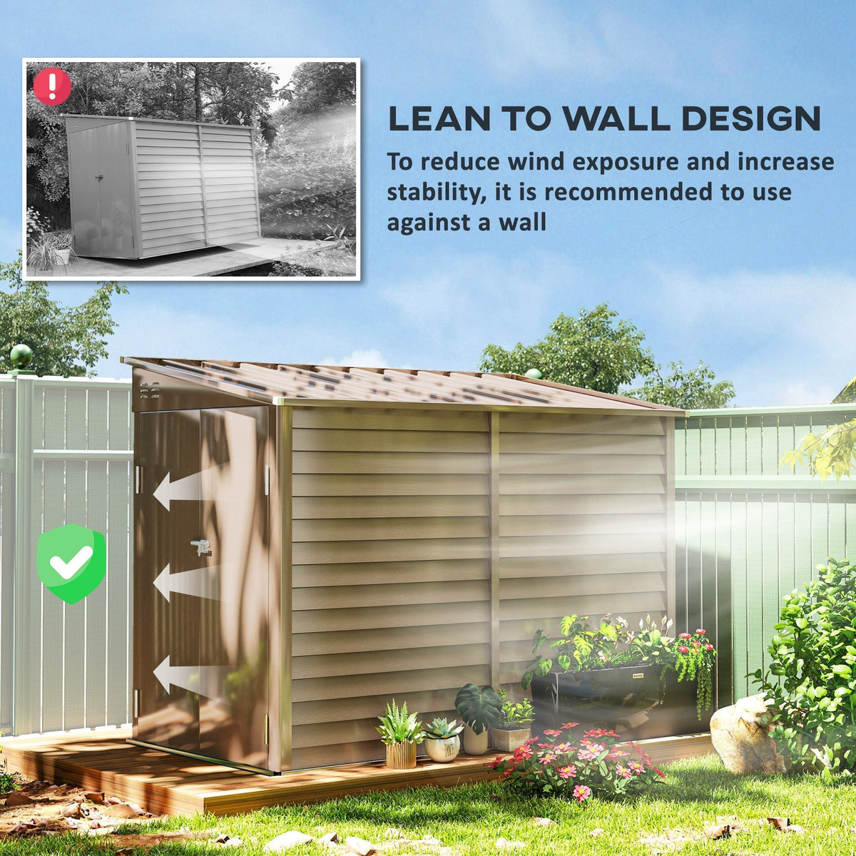 Outsunny 4.6' x 9' Steel Outdoor Storage Shed, with Foundation Kit, Lockable Doors and Gloves, Brown - 845-841V01BN