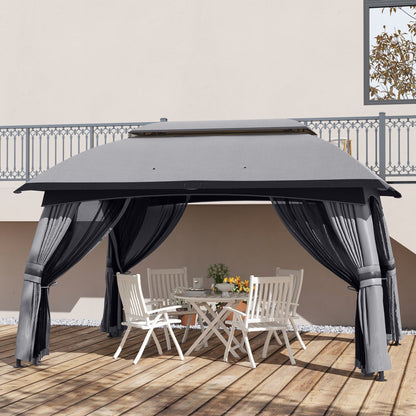 Outsunny 10' x 13' Patio Gazebo with Netting, Curtains & Vented Roof, Dark Gray - 84C-365V02CG