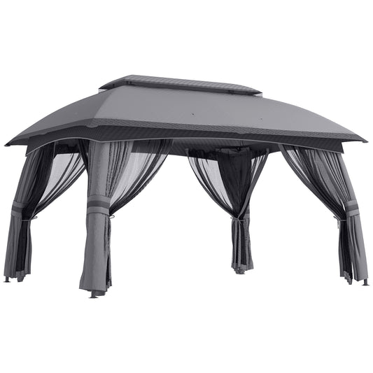 Outsunny 10' x 13' Patio Gazebo with Netting, Curtains & Vented Roof, Dark Gray - 84C-365V02CG
