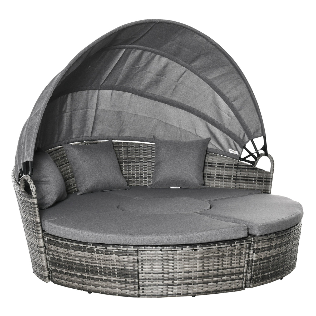 Outsunny Round Outdoor Daybed with Canopy, 4-Piece Sectional Outdoor Sofa, 3 Chairs, Tea Table, Gray - 862-047