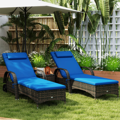 Outsunny 3-Piece Wicker Chaise Lounge Chair Set with Side Table, 5-Level Adjustable Backrest, Blue - 862-011V01BU