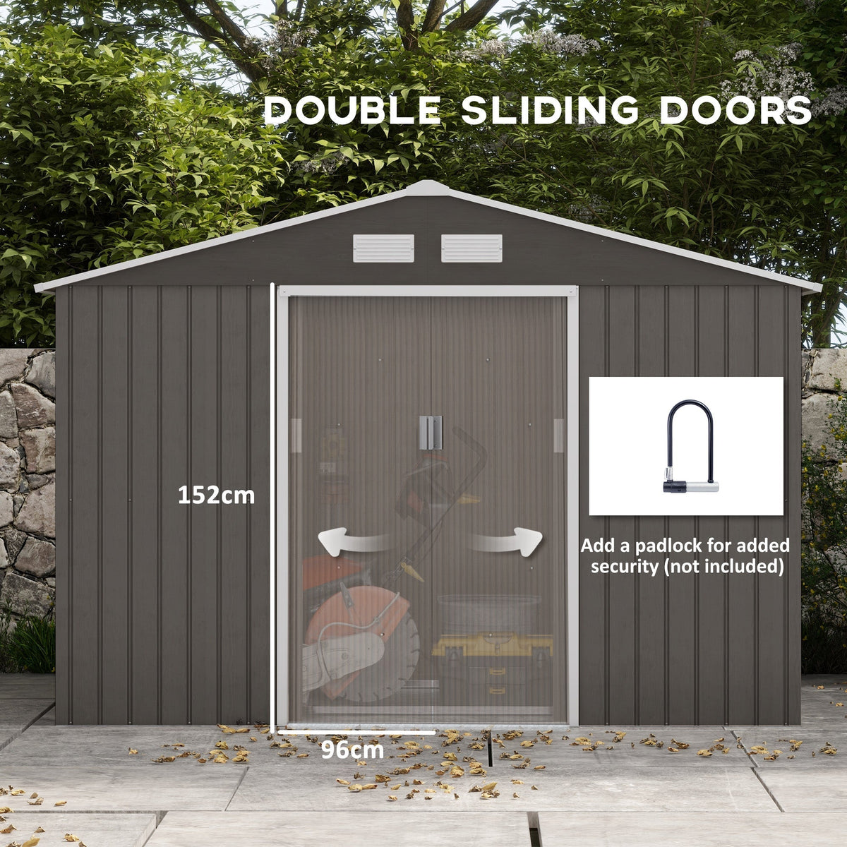 Outsunny EverBase 9' x 6' Outdoor Storage Shed with Foundation Kit, Double Lockable Door & Air Vents, Gray - 845-031GY