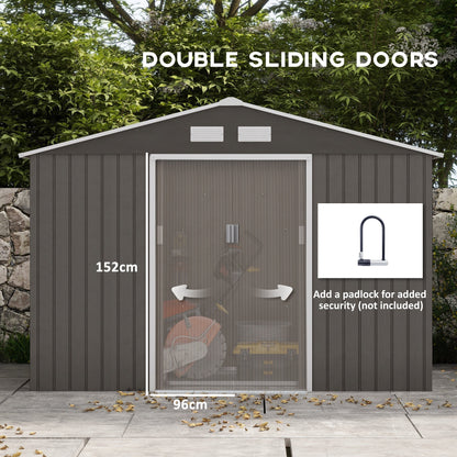 Outsunny EverBase 9' x 6' Outdoor Storage Shed with Foundation Kit, Double Lockable Door & Air Vents, Gray - 845-031GY
