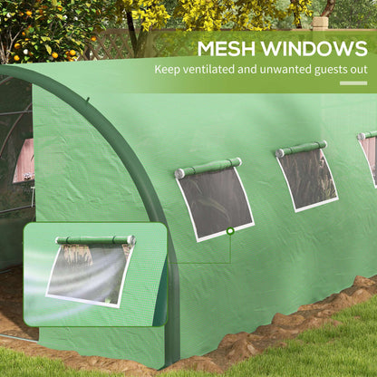 Outsunny 20' x 10' x 6.6'  Walk-in Tunnel Greenhouse with Reinforced Structure, 2 Doors, 8 Windows, Green - 84H-033V00GN