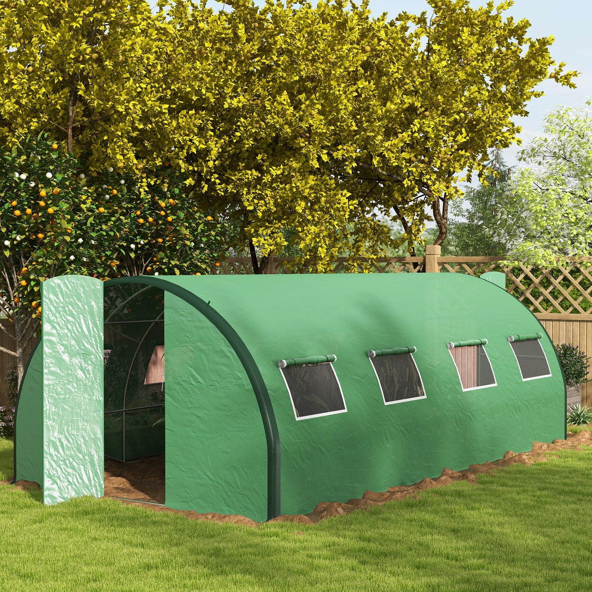 Outsunny 20' x 10' x 6.6'  Walk-in Tunnel Greenhouse with Reinforced Structure, 2 Doors, 8 Windows, Green - 84H-033V00GN