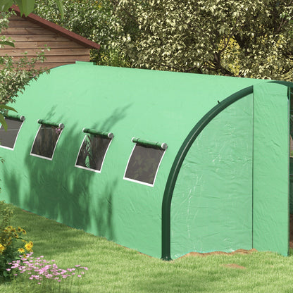 Outsunny 20' x 10' x 6.6'  Walk-in Tunnel Greenhouse with Reinforced Structure, 2 Doors, 8 Windows, Green - 84H-033V00GN