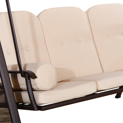 Outsunny 3-Seat Patio Swing Chair with Adjustable Canopy, Removable Cushion & Pillows, Beige -84A-068