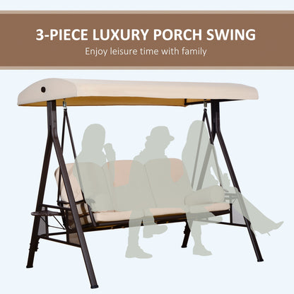 Outsunny 3-Seat Patio Swing Chair with Adjustable Canopy, Removable Cushion & Pillows, Beige -84A-068