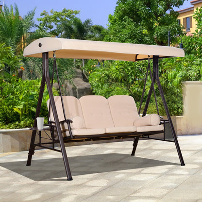 Outsunny 3-Seat Patio Swing Chair with Adjustable Canopy, Removable Cushion & Pillows, Beige -84A-068