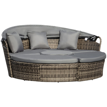 Outsunny 4-Piece Round Convertible Daybed with Adjustable Canopy, Sectional Sofa, 2 Chairs, Table, Gray - 862-021V01GY