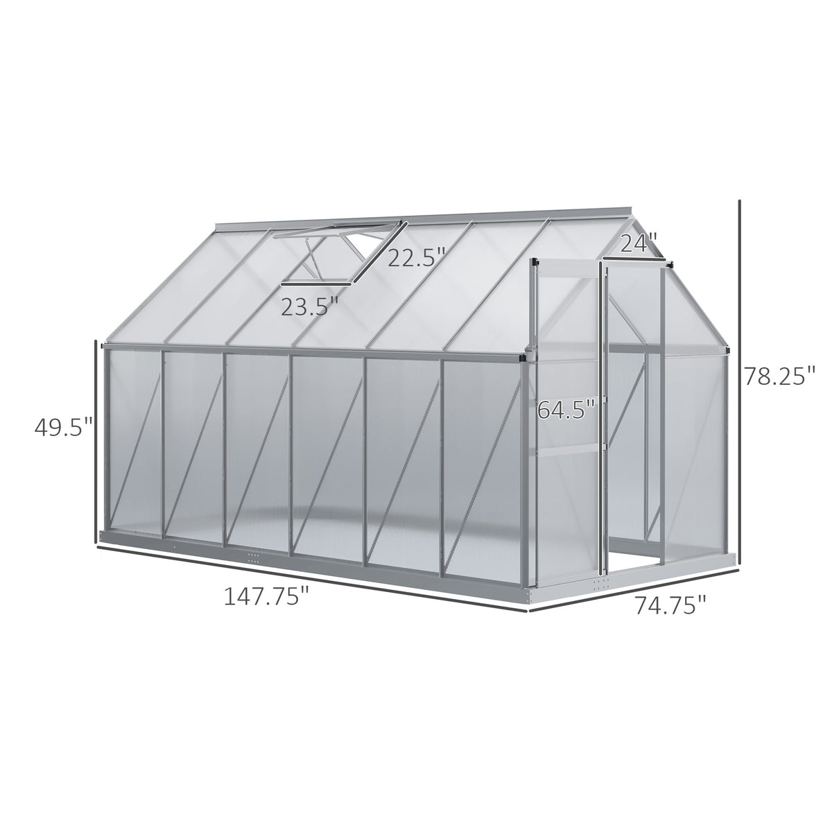 Outsunny BloomGreen 12' x 6' Greenhouse with Adjustable Roof Vent Silver - 845-540V02SR