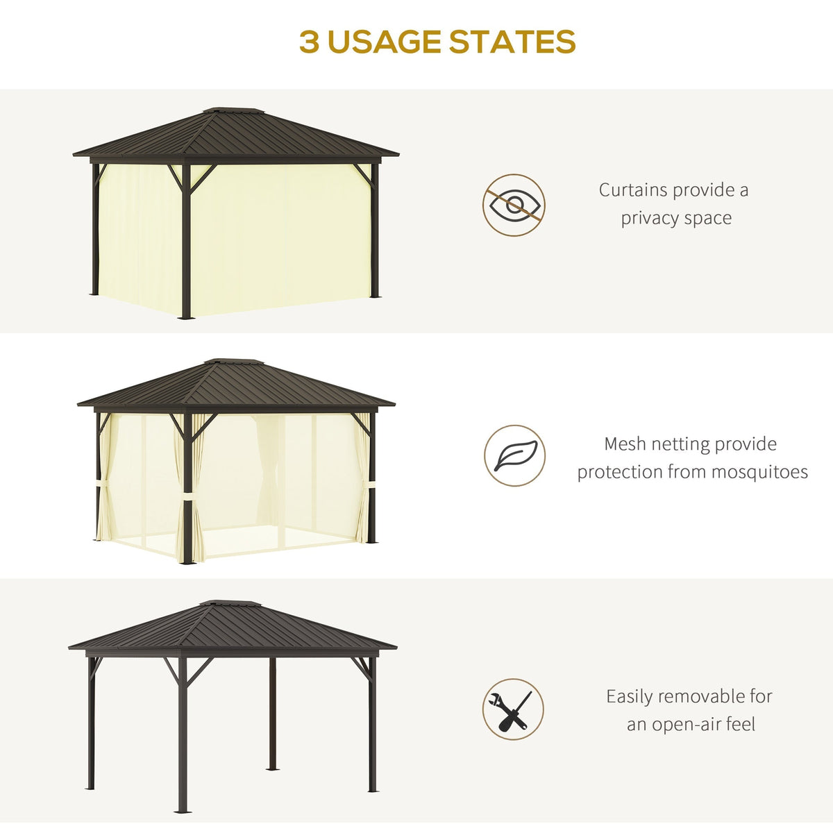 Outsunny 10' x 12' Hardtop Gazebo with Aluminum Frame, Curtains & Netting in Cream - 84C-095V01CW