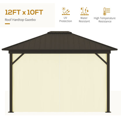 Outsunny 10' x 12' Hardtop Gazebo with Aluminum Frame, Curtains & Netting in Cream - 84C-095V01CW