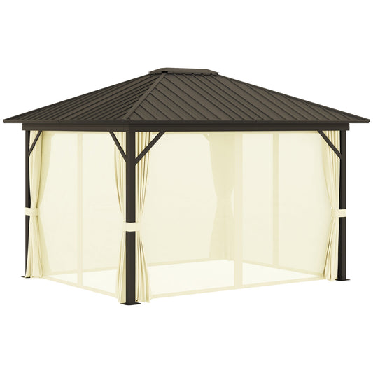 Outsunny 10' x 12' Hardtop Gazebo with Aluminum Frame, Curtains & Netting in Cream - 84C-095V01CW