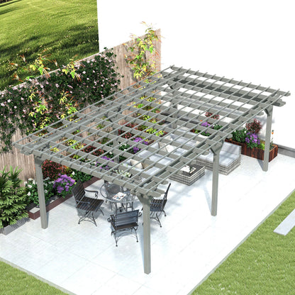 12' x 20' Wood Pergola with Sturdy Trellis for Climbing Plants, Gray