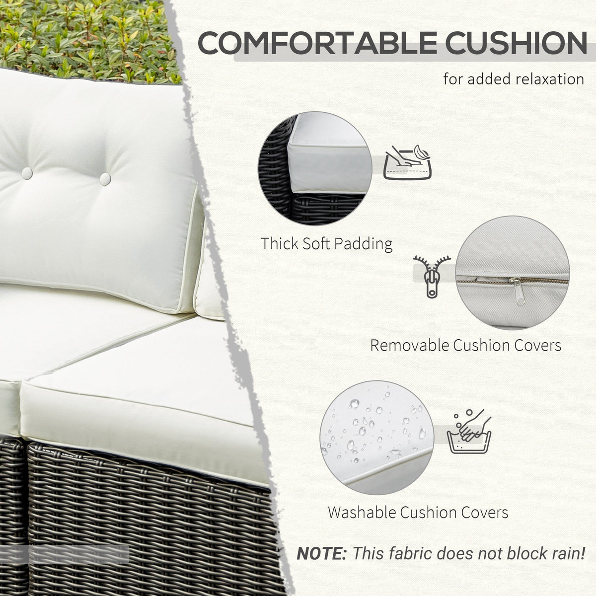 Outsunny 2-Piece Patio Corner Sofa Set with PE Rattan & Padded Cushions, Beige - 860-204CW