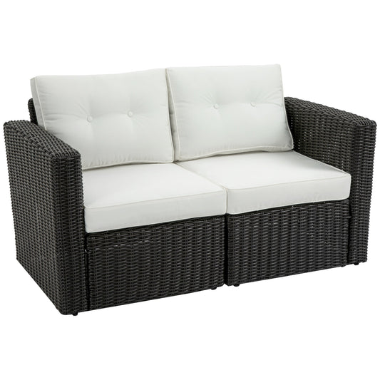 Outsunny 2-Piece Patio Corner Sofa Set with PE Rattan & Padded Cushions, Beige - 860-204CW