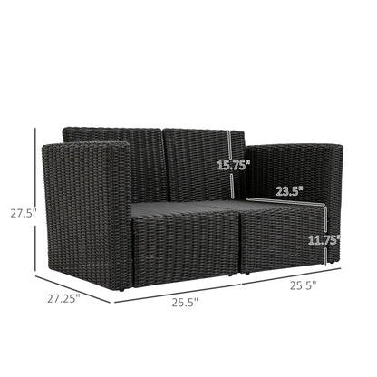 Outsunny 2-Piece Patio Corner Sofa Set with PE Rattan & Padded Cushions, Beige - 860-204CW