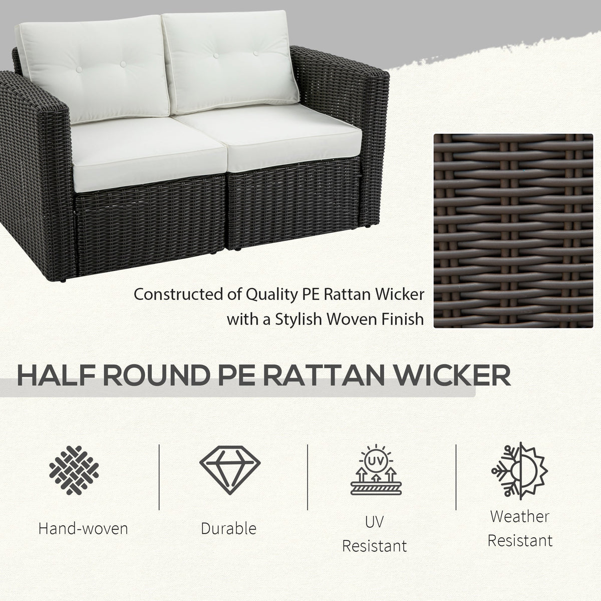 Outsunny 2-Piece Patio Corner Sofa Set with PE Rattan & Padded Cushions, Beige - 860-204CW