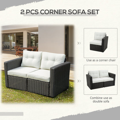 Outsunny 2-Piece Patio Corner Sofa Set with PE Rattan & Padded Cushions, Beige - 860-204CW