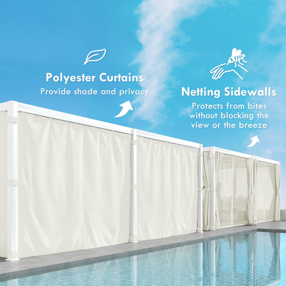Outsunny 12' x 19' Pergola with Adjustable Louvered, Outdoor Pergola with Curtains and Netting, Cream White - 84C-509V00WT