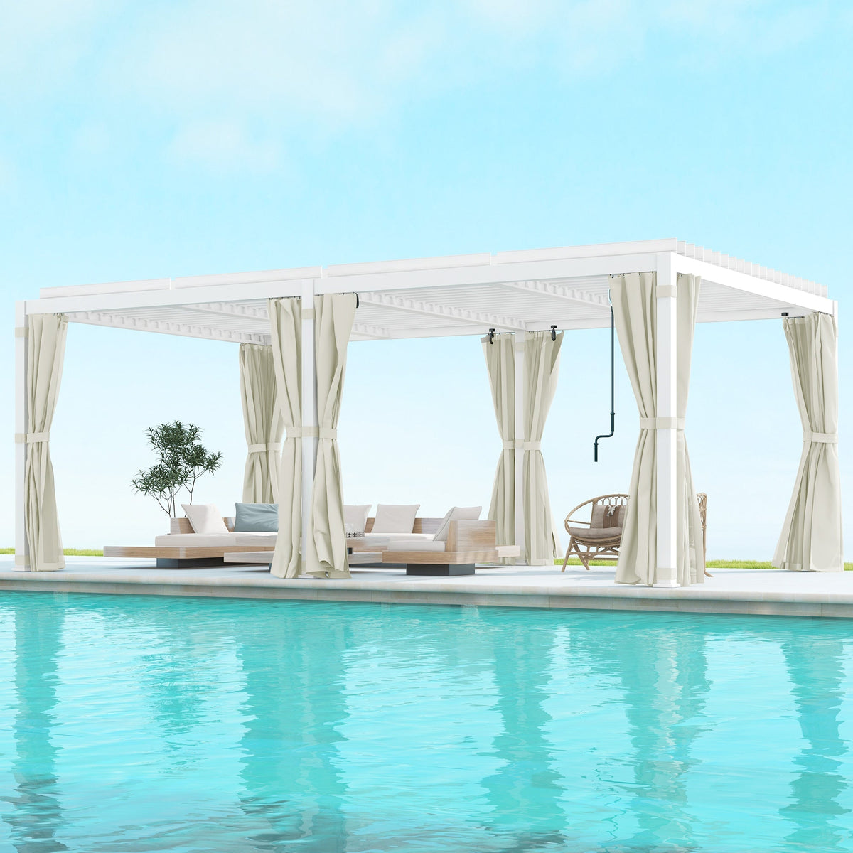 Outsunny 12' x 19' Pergola with Adjustable Louvered, Outdoor Pergola with Curtains and Netting, Cream White - 84C-509V00WT