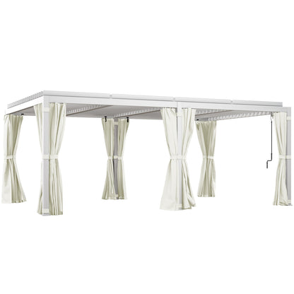 Outsunny 12' x 19' Pergola with Adjustable Louvered, Outdoor Pergola with Curtains and Netting, Cream White - 84C-509V00WT