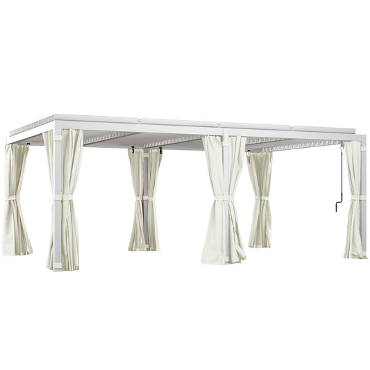 Outsunny 12' x 19' Pergola with Adjustable Louvered, Outdoor Pergola with Curtains and Netting, Cream White - 84C-509V00WT