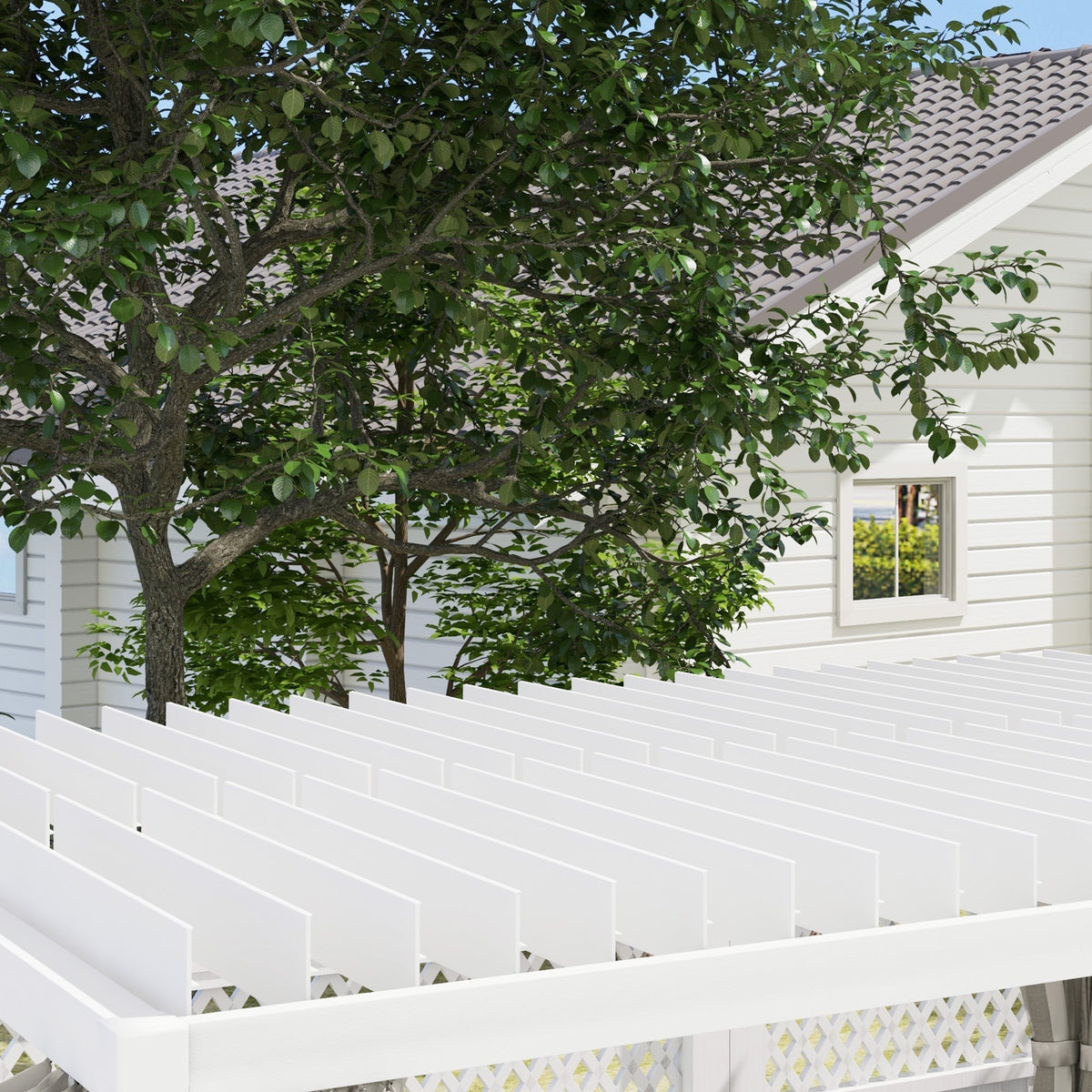 Outsunny 12' x 19' Pergola with Adjustable Louvered, Outdoor Pergola with Curtains and Netting, Cream White - 84C-509V00WT