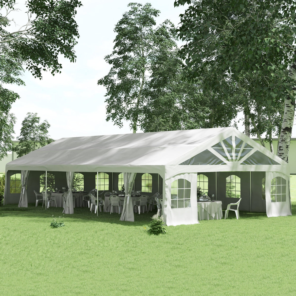 Outsunny 19.5' x 39' Large Sun Shade Canopy Tent for Parties, Weddings, BBQ, White - 84C-512V00WT