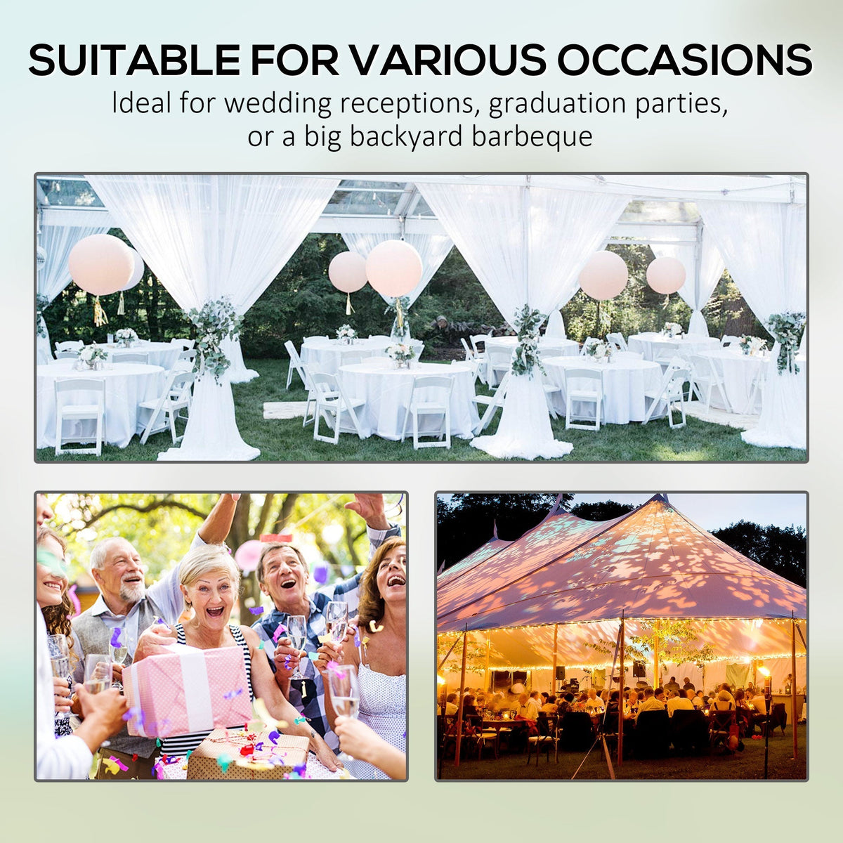 Outsunny 19.5' x 39' Large Sun Shade Canopy Tent for Parties, Weddings, BBQ, White - 84C-512V00WT