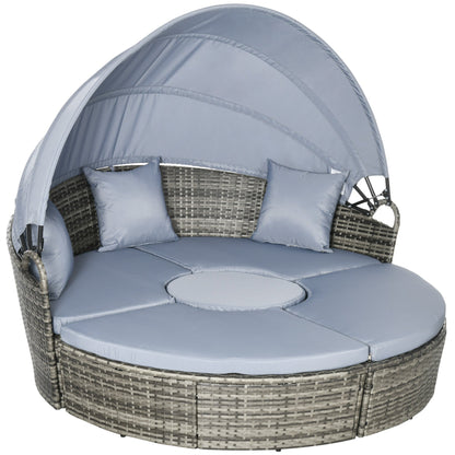 Outsunny Round Outdoor Daybed with Canopy, 4-Piece Sectional Outdoor Sofa, 3 Chairs, Tea Table, Light Gray - 862-047V00GG