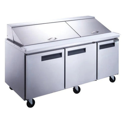 Dukers DSP72-30M-S3 72" Three Door Mega Top Refrigerated Salad and Sandwich Prep Table - DSP72-30M-S3