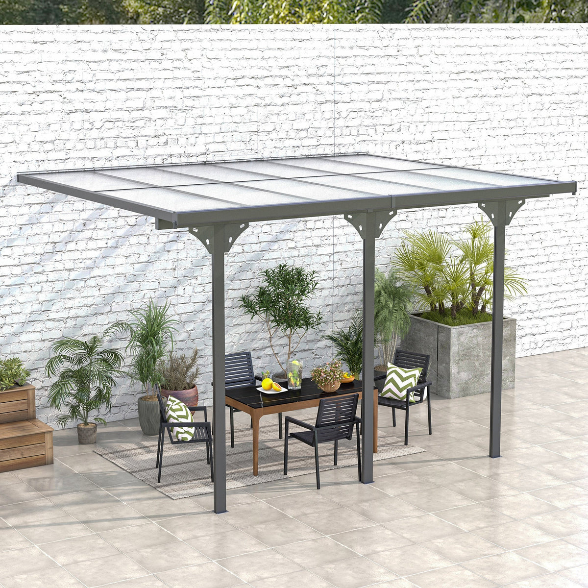 Outsunny 12' x 10' Polycarbonate Pergola, Transparent UV Blocking, Hardtop Gazebo, Aluminum, Gray - 84C-182V01LG